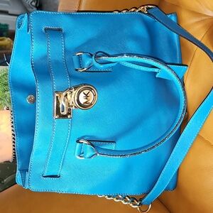 Michael Kors Large Hamilton Saffiano Leather Handbag Cerulean Teal Blue